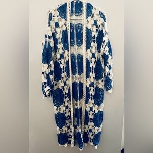 Blue and White Crochet Cardigan/beach cover up